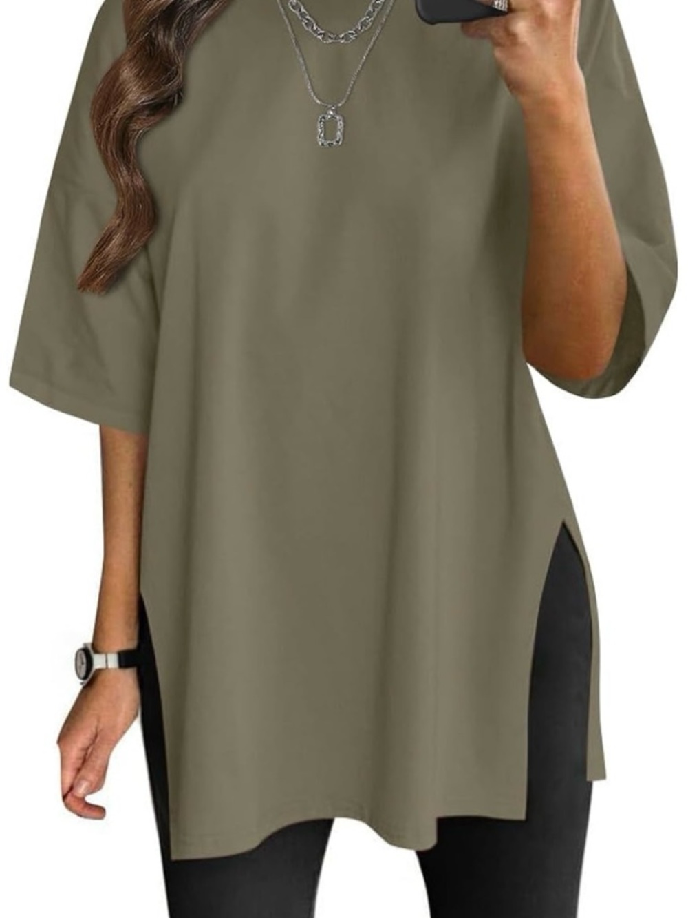 Olive Green Women’s Tunic Top - Casual Short Sleeve